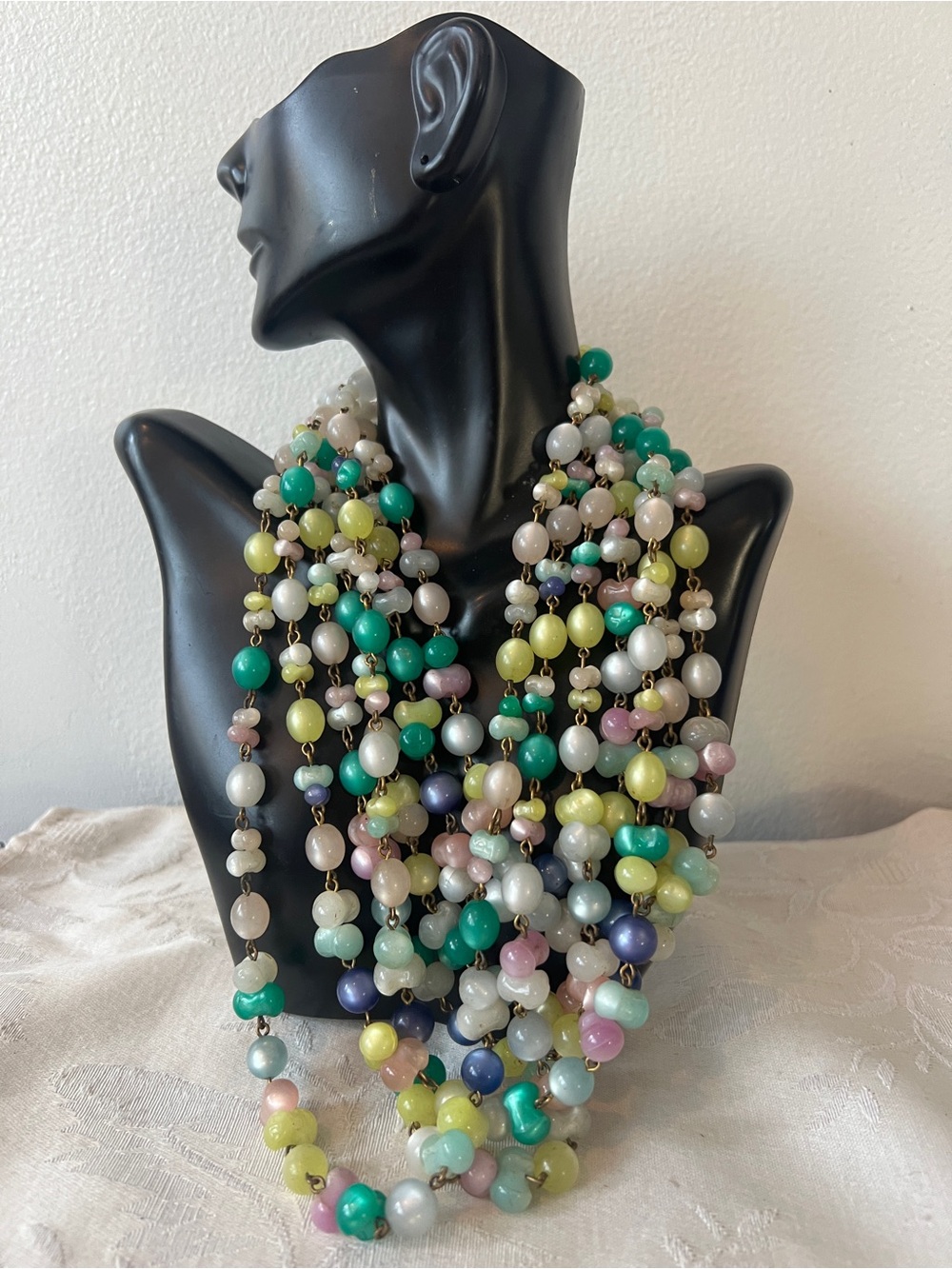 Vintage FREIRICH  Strand Glass Pearl Pastel Fruit Statement Necklace